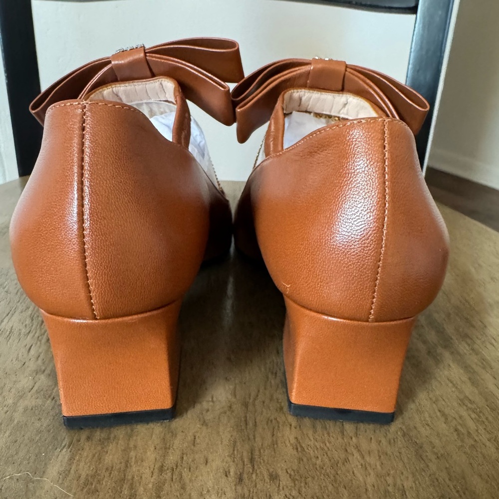 Gucci Brown Bonny Bow Crystal Chain leather Pumps Woman 37 w/ shoe bag - NO BOX - Picture 4 of 16
